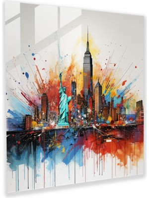 Popcas Modern Karışık Medya New York Manzarasının Canlı Cam Tablosu