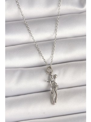 316L Çelik Gümüş Renk Zincir Sarılma Model Kadın Kolye