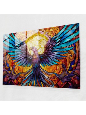 Popcas Canlı Anka Kuşu Cam Tablo - Mitoloji Cam Duvar Sanatı Ev Dekorasyonu Cam Sanatı