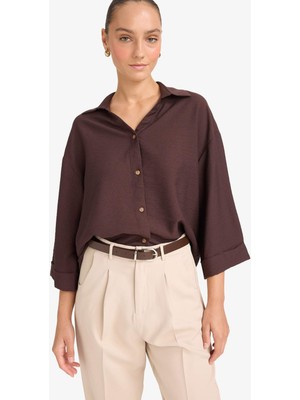 DeFacto Overshırt Fit Kaçık Yaka Uzun Kollu Gömlek F4767AX25AU