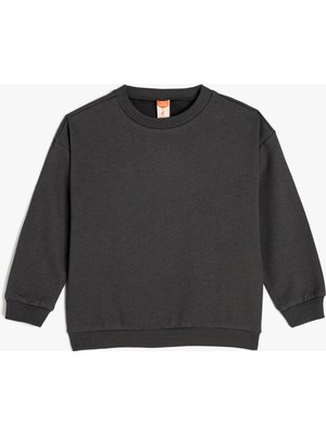 Pamuklu Uzun Kollu Bisiklet Yaka Şardonlu Basic Sweatshirt