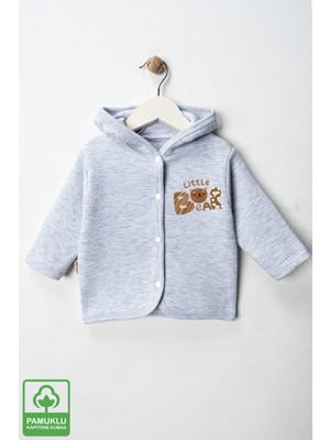 Unisex Bebek Little Bear Baskılı Pamuklu 6-9-12-18 Ay Kapitone Bebek Hırka