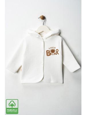 Unisex Bebek Little Bear Baskılı Pamuklu 6-9-12-18 Ay Kapitone Bebek Hırka