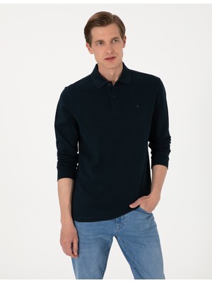 Pierre Cardin Erkek Lacivert Slim Fit Kıvrılmaz Polo Yaka Basic Pike Sweatshirt 50314048-VR033