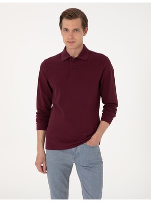 Pierre Cardin Erkek Bordo Slim Fit Kıvrılmaz Polo Yaka Basic Pike Sweatshirt 50314048-VR014