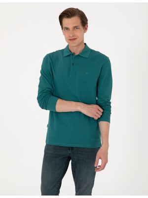Pierre Cardin Erkek Zümrüt Slim Fit Kıvrılmaz Polo Yaka Basic Pike Sweatshirt 50314048-VR055