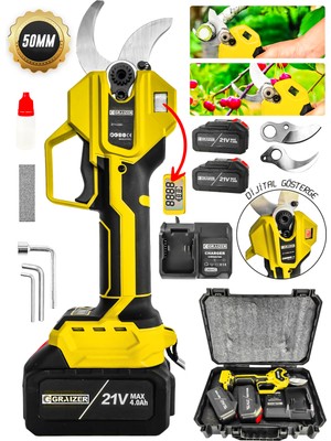 S-50 mm Dijital Kömürsüz Akülü Bağ Dal Ağaç Kesme Biçme Budama Şarjlı Makası Makas Makinesi