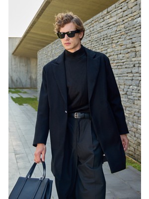 Erkek Rahat Kesim Kaşe Palto Siyah