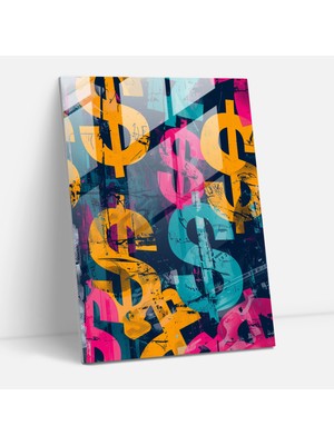 Popcas Andy Warhol Dolar Işaretleri Cam Tablo Duvar Sanatı