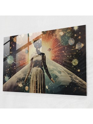 Popcas Galaxy Glass Print - Dünya Ev Dekorasyonu Kozmik Elementler Cam Tablo