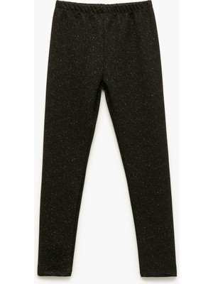 Beli Lastikli Pamuk Karışımlı Simli Uzun Tayt