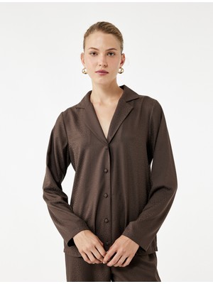 Rahat Kalıp Uzun Kollu Gömlek Yaka Saten Pijama Üstü