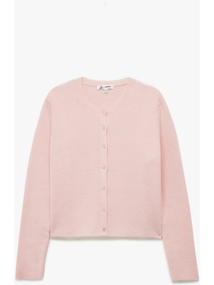 Düğmeli Uzun Kollu Bisiklet Yaka Triko Hırka