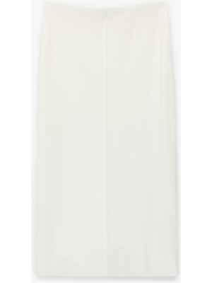 Slim Fit Midi Nervür Detaylı Kalem Etek