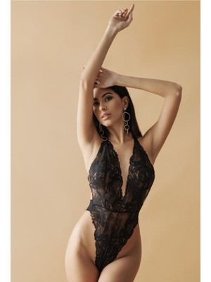 Siyah Dantelli Fantezi Bodysuit