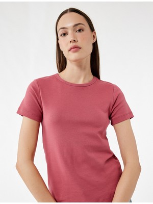 Pamuklu Kısa Kollu Bisiklet Yaka Basic Tişört