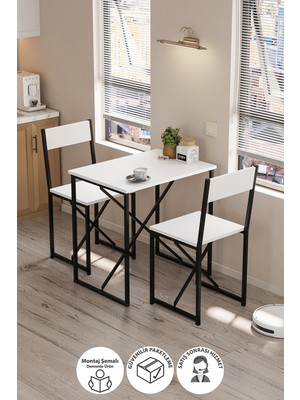 Bofigo 2li Mutfak Seti Mutfak Masa ve Sandalye Seti Balkon Masası Cafe Seti Maysa Beyaz