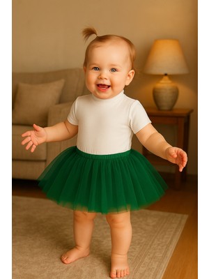 NSM Life Zümrüt Yeşil Kız Bebek Tütü Etek, Lastikli Bel, Mini Boy, Tül Kumaş, Türkiye Menşeli
