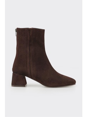 ELLE Kadın Klasik Bot Hakiki Deri Dış Materyal Kalın Topuklu 6 cm Kahve Renk