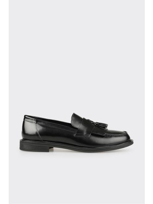 Elle Siyah Deri Kadın Günlük Loafer