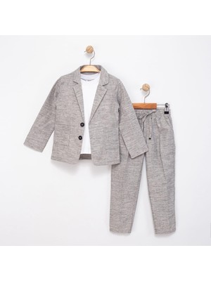 Erkek Çocuk Keten 3'lü Tişörtlü Ceketli Takım 2854 2-9 Yaş Arası Gri