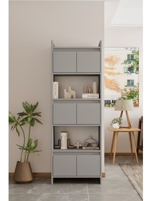 Moldesan Modo sis gri Mdf Raflı Kapaklı Kitaplık 176 cm
