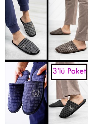 Stwenn 3'lü Yıkanabilir Erkek Ev Terliği Kışlık Misafir Terliği Ses Yapmaz Casual Kullanım