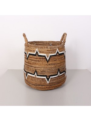 Mylamp Aztek Doğal Abaka El Yapımı Yuvarlak Kulplu Sepet  45X48X66 cm