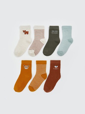 Lc Waikiki Yeni Sezon Baskılı Erkek Bebek Soket Çorap 7'li Paket