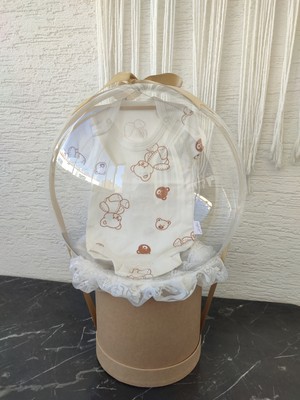 Büyülü Balon-Unisex Ayıcıklı Bebek Zıbın Kıyafet Doğum Tebrik Günü Hediye Sepeti Kutusu