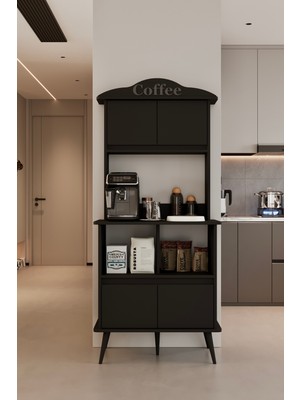 Moldesan Forme siyah Mdf Raflı Kahve Köşesi 172CM