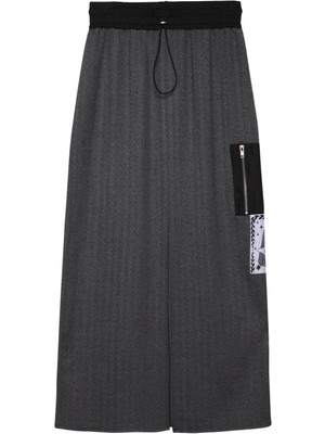 Kumaş Matchli Midi Etek Gri