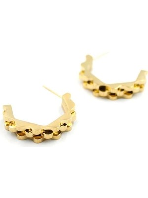 Tırtıklı Beşgen Çelik Küpe - Altın