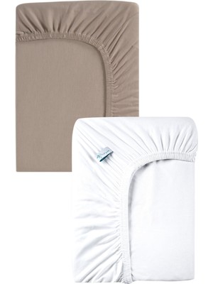 60X120CM %100 Pamuk Kahve - Beyaz Lastikli Bebek Çarşafı