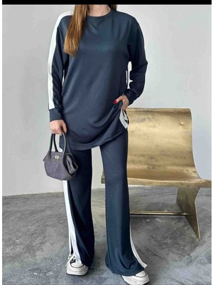 Kadın Füme Renk Yanı Şeritli Eşofman Takımı