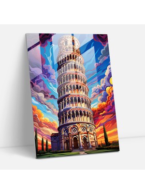 Popcas Pisa'nın Eğik Kulesi Vitrin Cam Tablo Sanatı - Karmaşık Desenler Duvar Dekorasyonu Ev Dekorasyonu