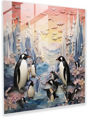 Popcas Dreamy Penguen Karma Teknik Cam Tablo Sanatı - Penguen Hayalperest Cam Tablo Suluboya Unsurları