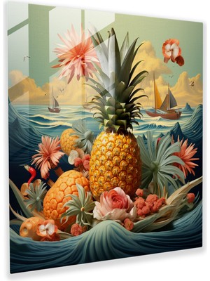 Popcas Tropikal Harman Cam Tablo - Ananas Modern Sanat Canlı Dekor Ev Dekorasyonu