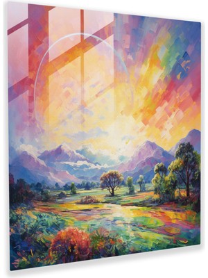 Popcas Gökkuşağı Izlenimci Cam Tablo - Gökkuşağı Hayalperest Manzara Cam Sanat Ev Dekorasyonu