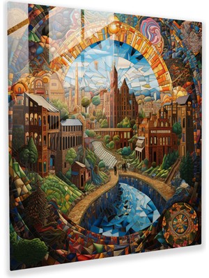 Popcas Rönesans Mozaik Cam Tablo - Ev Dekorasyonu Geometrik Desenler