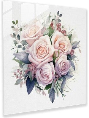 Popcas Pastel Gül Desenli Cam Tablo - Duvar Dekorasyonu Güzellik Kadınsı