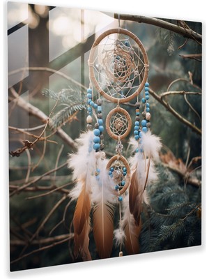 Popcas Kırmızı Kızılderili Dreamcatcher Cam Tablo - Kızılderili Dreamcatcher Modern Sanat