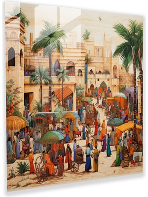 Popcas Canlı Mısır Çarşısı Temalı Cam Tablo: Papyrus Canlı Modern Sanat Mısır Çarşısı