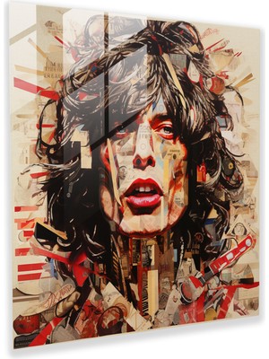 Popcas Rolling Stones Cam Tablosu Surrealist Albüm Kapağı Kolajı - Rolling Stones Surrealistik Tasarım Cam Tablo Albüm Kapakları