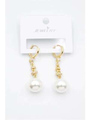 Remstdrk Taşlı Inci Küpe - Altın