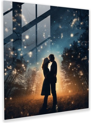 Popcas Romantik Yıldızlı Gece Cam Tablo - Romantik Cam Sanatı Ev Dekorasyonu Modern Sanat