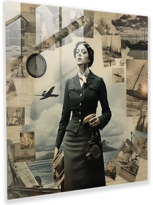 Popcas Zamansız Kollaj Cam Tablo - Portre Duvar Dekorasyonu Ev Dekorasyonu