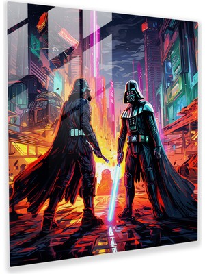 Popcas Star Wars Neon Cam Tablo - Uzay Yıldızları Cam Tablo Gelecek Şehir Manzarası Işıksavar Dövüşü