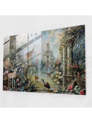 Popcas Oyuncu Rococo Cam Sanatı Capcanlı Bahçe Manzarası - Rococo Stil Tablo Cam Sanat Duvar Dekorasyonu