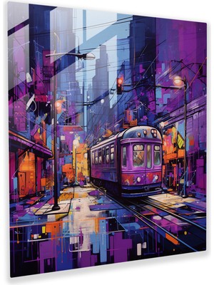 Popcas Modern Mor Grafiti Cam Tablo - Mor Şehirli Duvar Dekorasyonu